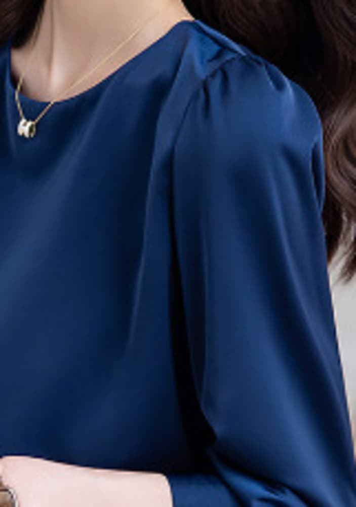 オフィスカジュアル レディース　ラウンドネックシフォンブラウス