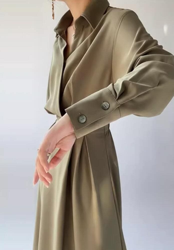 オフィスカジュアル レディース ウエストボタン シャツワンピース