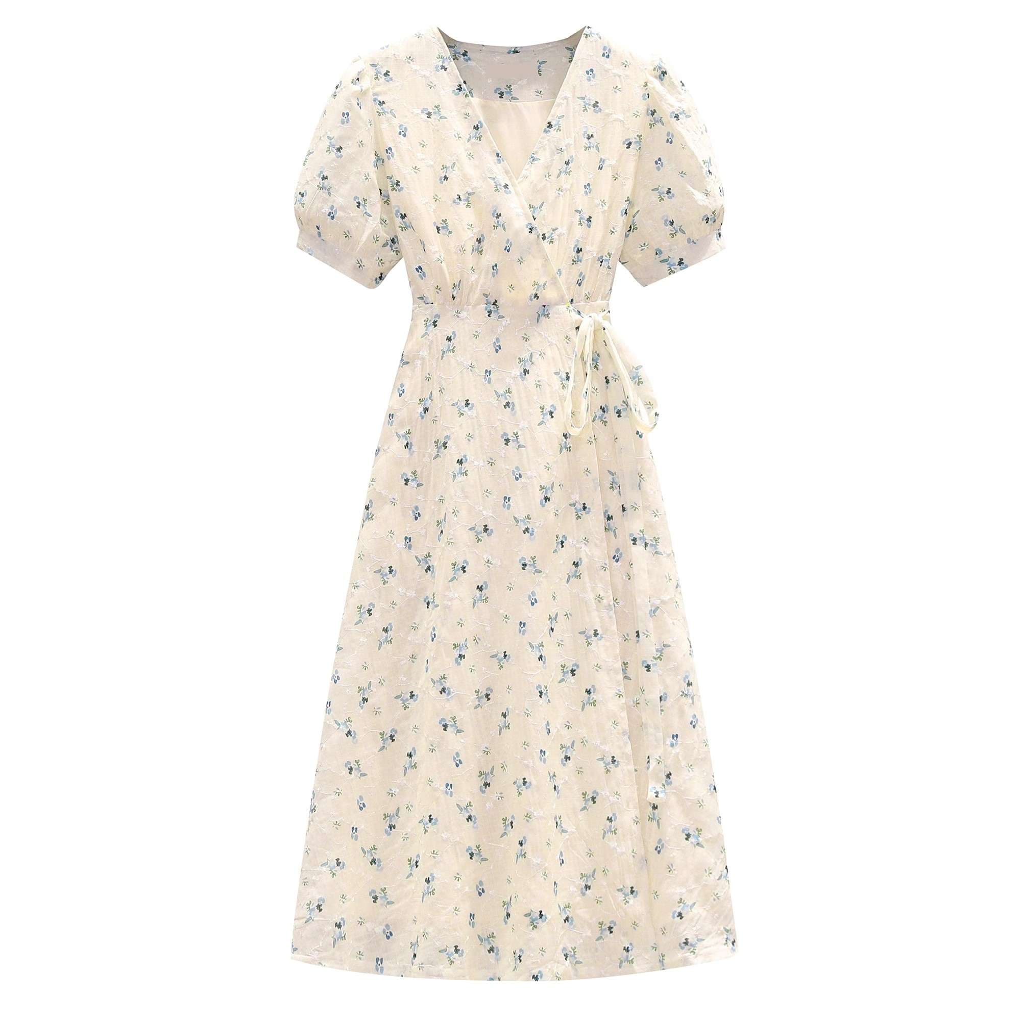 オフィスカジュアル  花柄シフォンラップワンピース