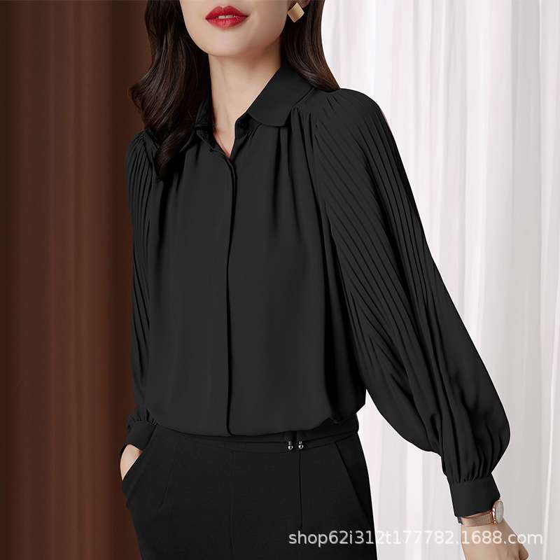 オフィスカジュアル レディース  エレガントリブ襟ブラウス