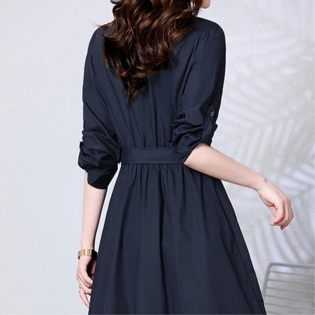 オフィスカジュアル レディース　ハイウエストコットンワンピース