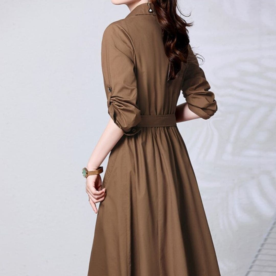 オフィスカジュアル レディース　ハイウエストコットンワンピース