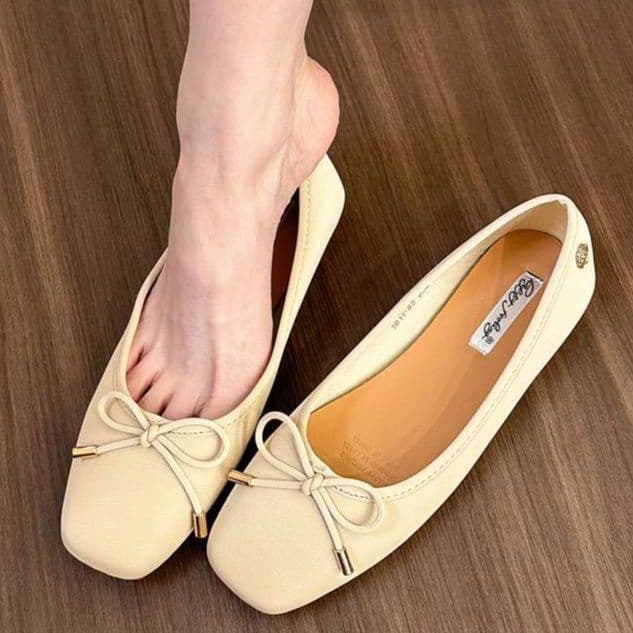 オフィスカジュアル スクエアトゥ リボン バレエシューズ