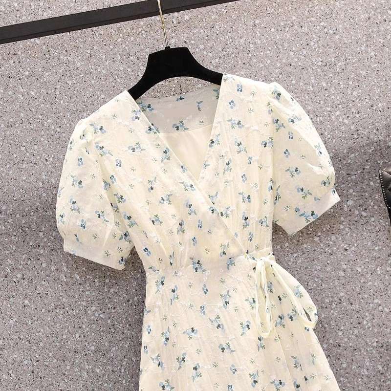 オフィスカジュアル  花柄シフォンラップワンピース