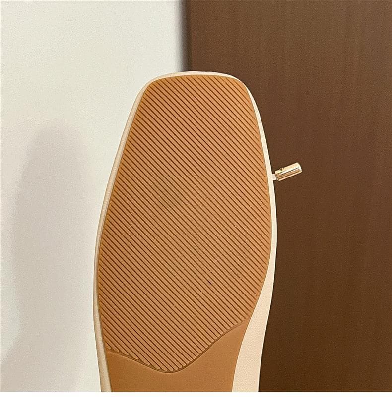 オフィスカジュアル スクエアトゥ リボン バレエシューズ