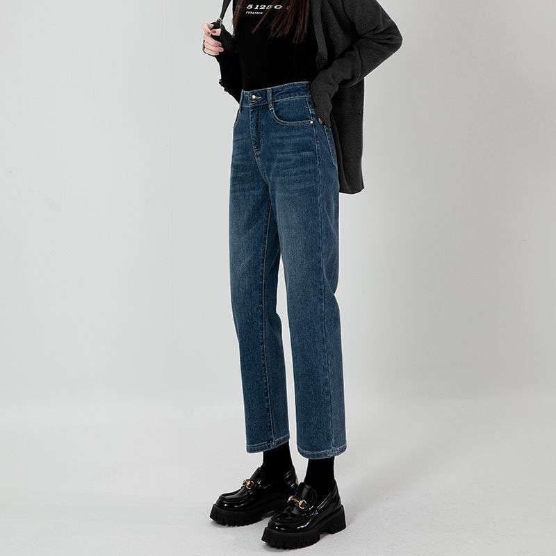 オフィスカジュアル  ストレートハイウエストデニムパンツ