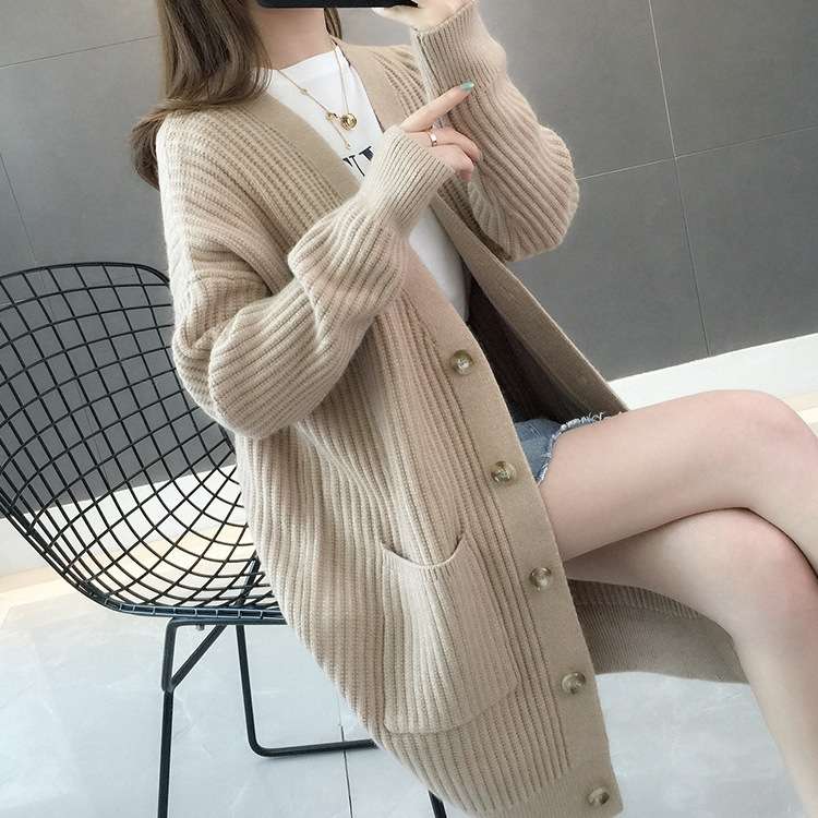 オフィスカジュアル  リブニットロングカーディガン