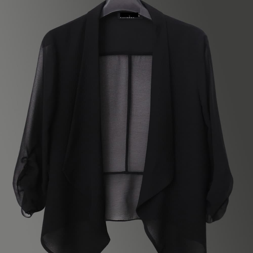 オフィスカジュアル レディース サテンアウターカーディガン