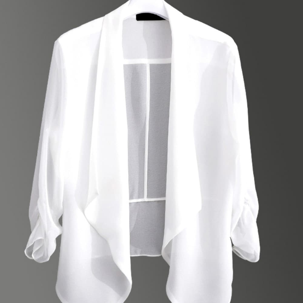 オフィスカジュアル レディース サテンアウターカーディガン