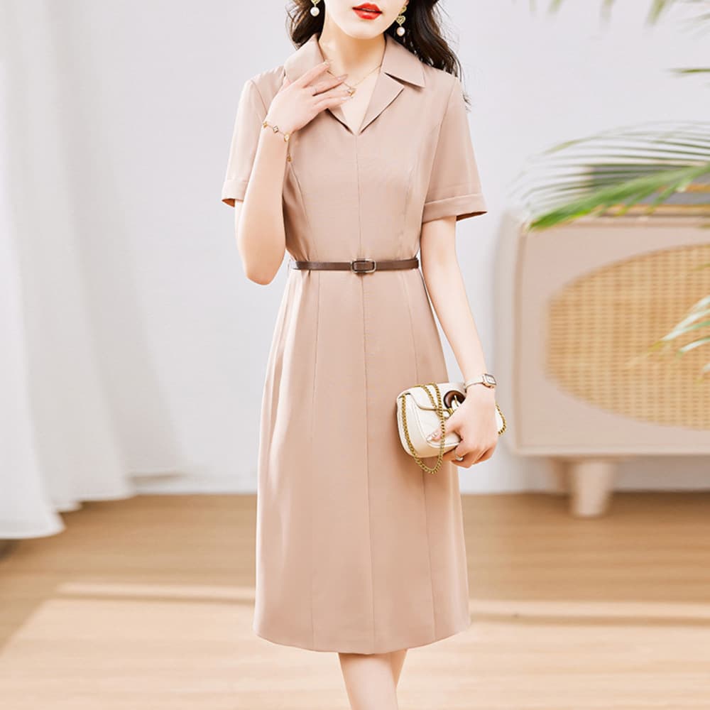 オフィスカジュアル レディース フォーマルシーン ピッタリ 襟付きワンピース