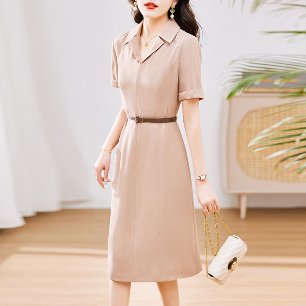 オフィスカジュアル レディース フォーマルシーン ピッタリ 襟付きワンピース
