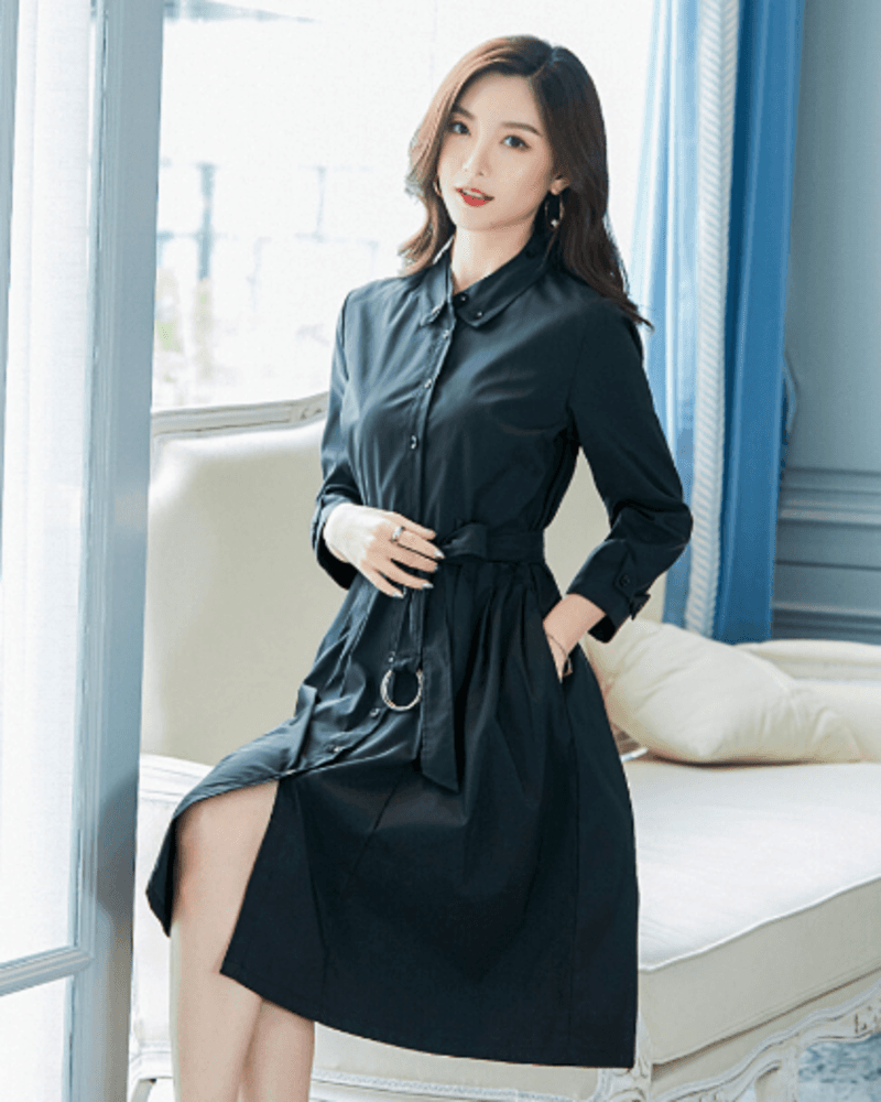 オフィスカジュアル レディース ウエストリボン付き ワンピース