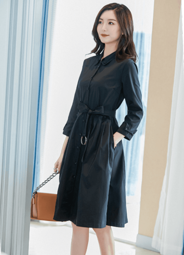 オフィスカジュアル レディース ウエストリボン付き ワンピース