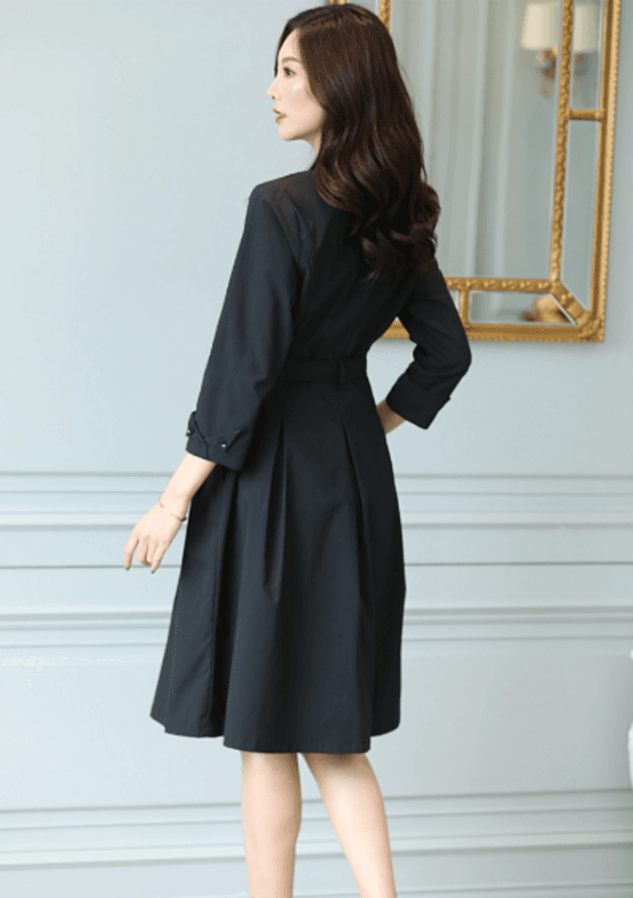 オフィスカジュアル レディース ウエストリボン付き ワンピース