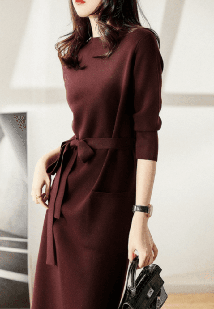 オフィスカジュアル レディース クルーネックのニットワンピース ワンピース