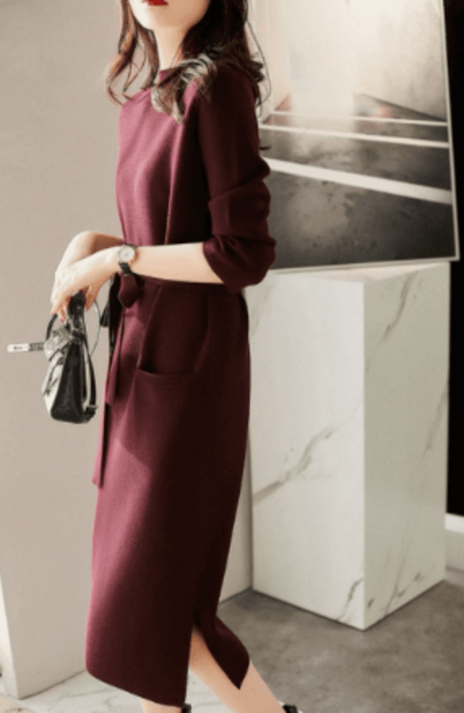 オフィスカジュアル レディース クルーネックのニットワンピース ワンピース