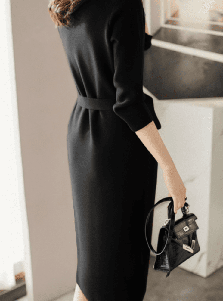 オフィスカジュアル レディース クルーネックのニットワンピース ワンピース