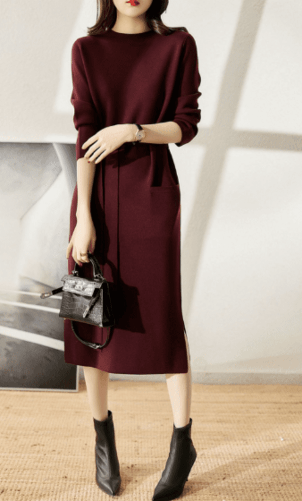 オフィスカジュアル レディース クルーネックのニットワンピース ワンピース