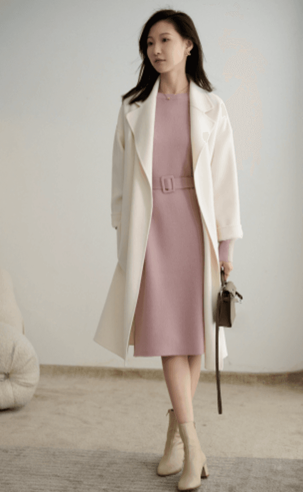 オフィスカジュアル レディース 顔まわりスッキリラウンドネック ワンピース