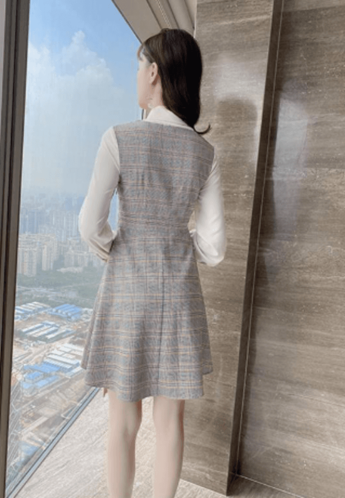 オフィスカジュアル レディース フレンチチェックデザイン ワンピース