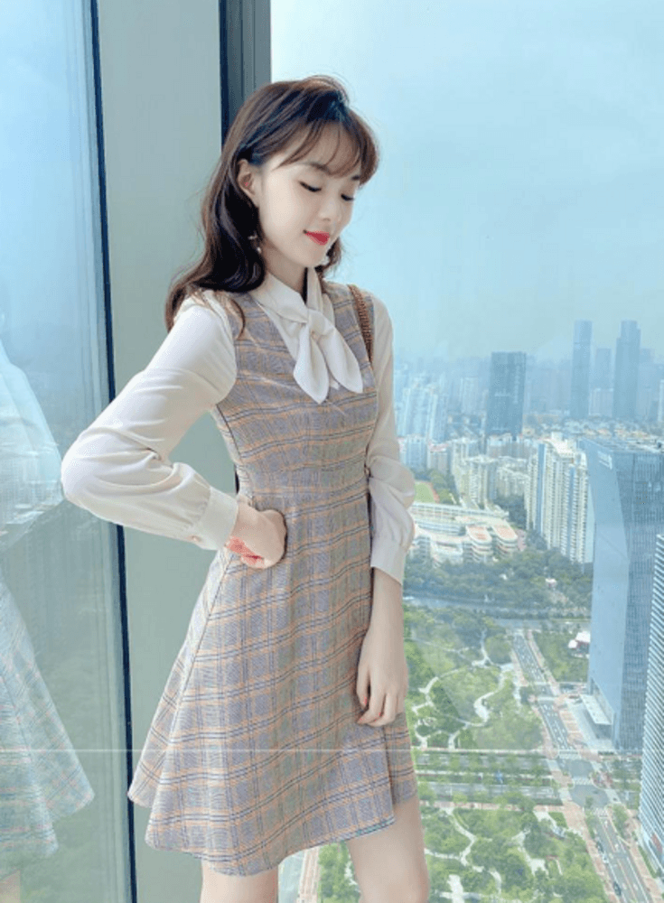 オフィスカジュアル レディース フレンチチェックデザイン ワンピース