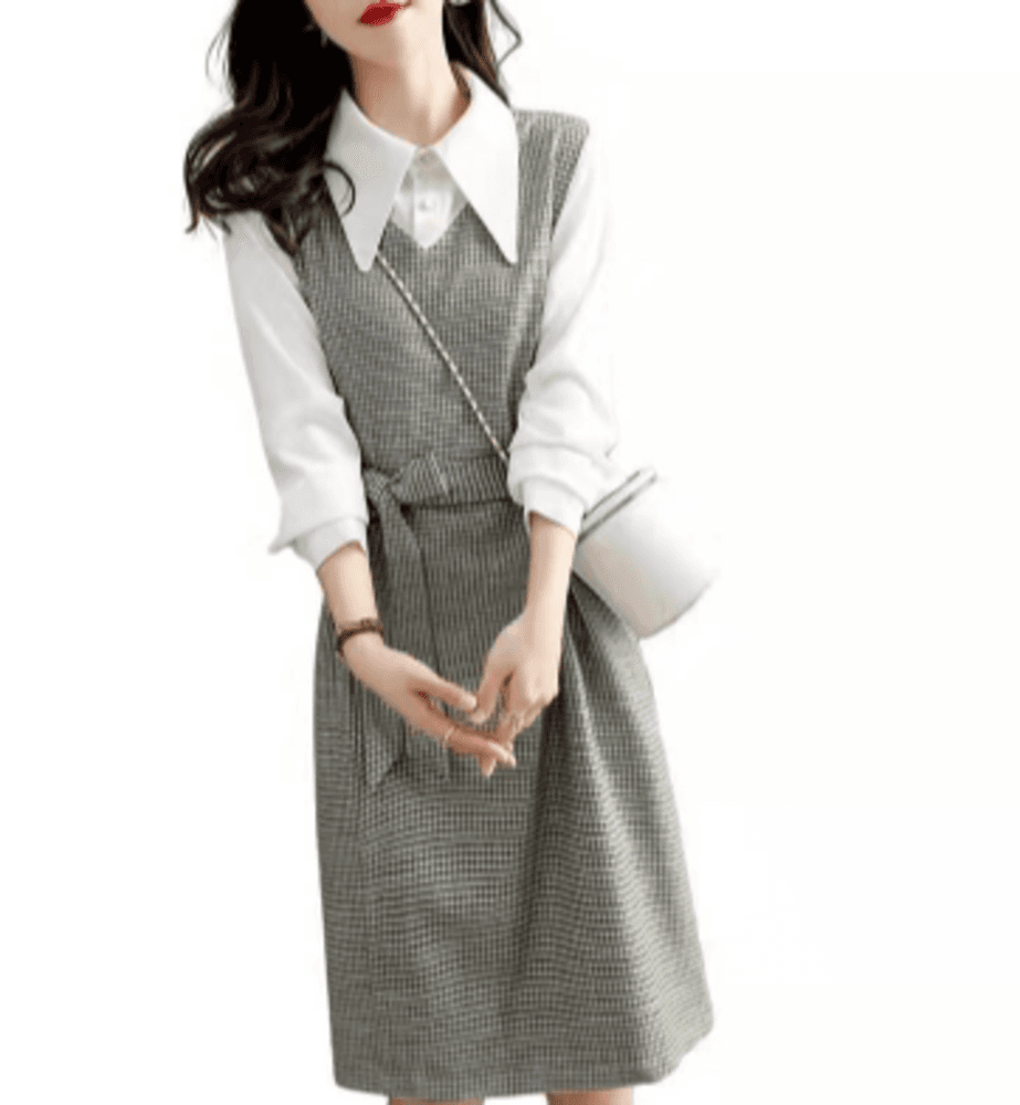 オフィスカジュアル レディース シャツ切り替え ワンピース