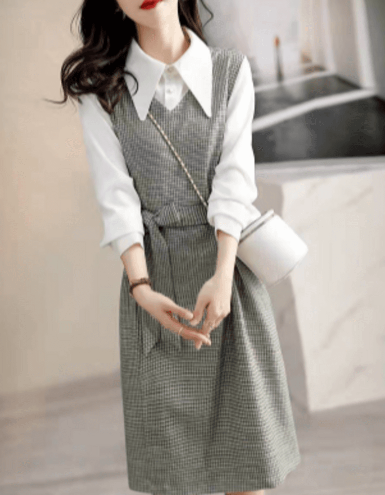 オフィスカジュアル レディース シャツ切り替え ワンピース