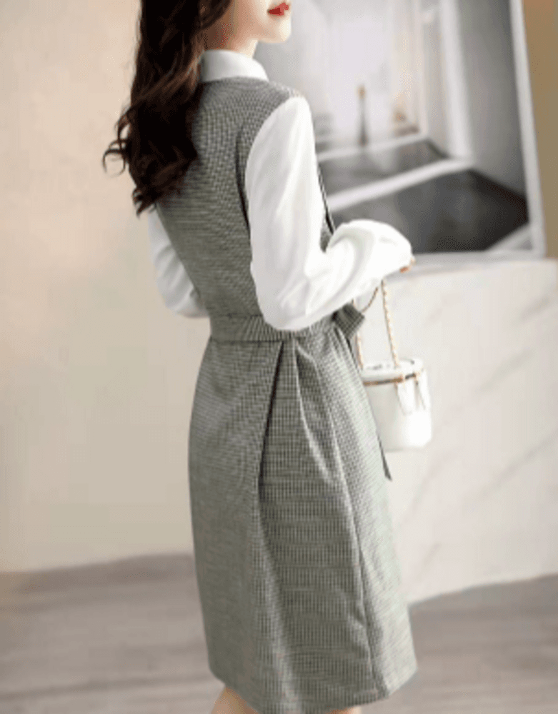 オフィスカジュアル レディース シャツ切り替え ワンピース