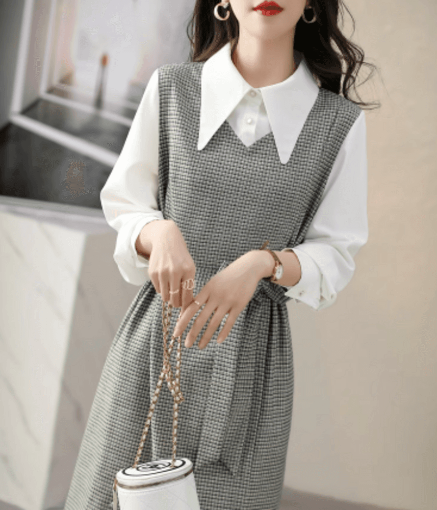 オフィスカジュアル レディース シャツ切り替え ワンピース