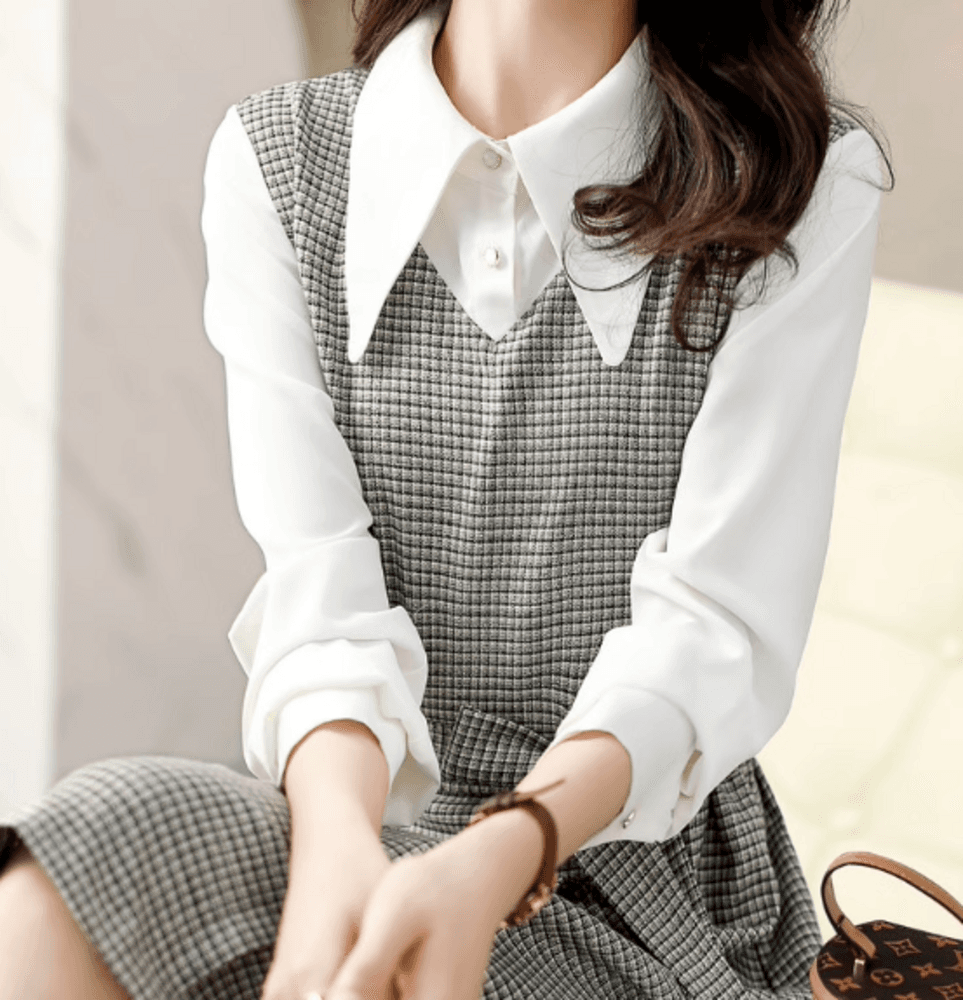 オフィスカジュアル レディース シャツ切り替え ワンピース