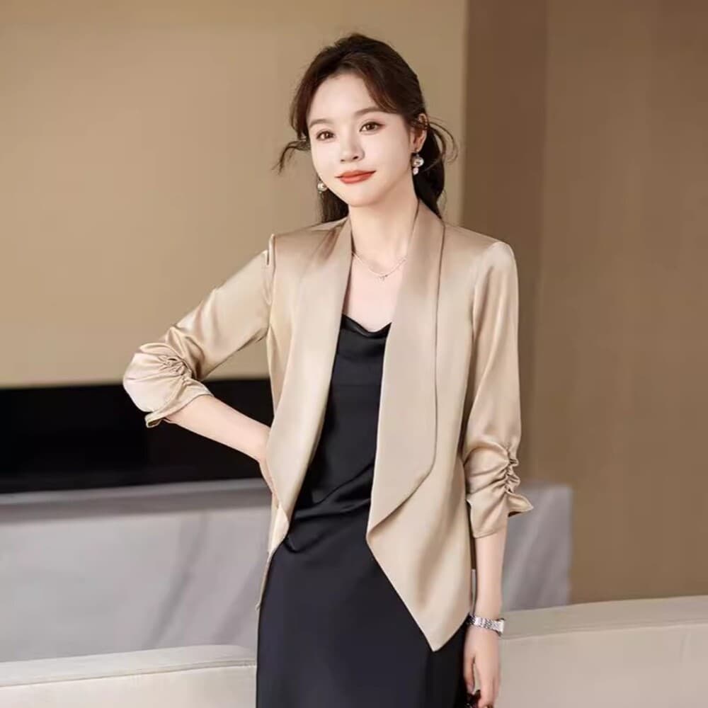 オフィスカジュアル レディース サテンアウターカーディガン
