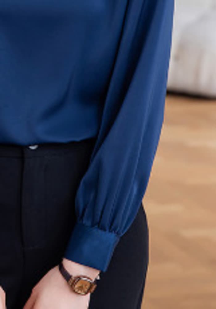 オフィスカジュアル レディース ラウンドネックシフォンブラウス