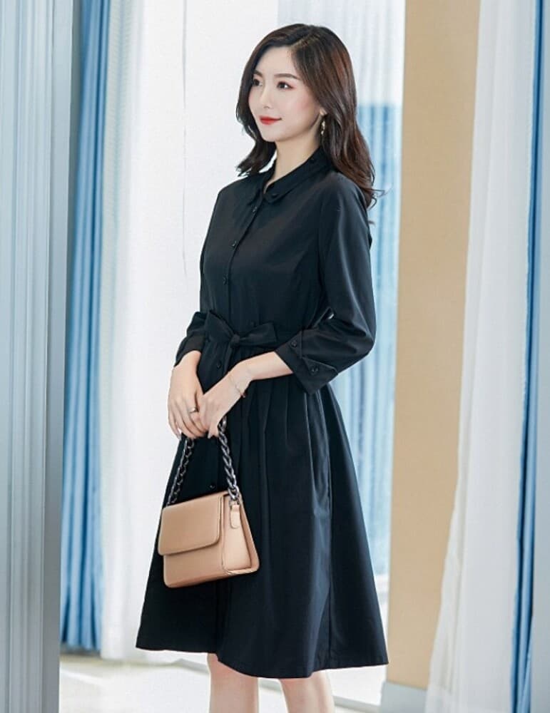 オフィスカジュアル レディース ウエストリボン付き ワンピース